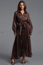 Chocolate Brown Semi-Sheer Organza-Like A-Line Maxi Shirt Dress Flowering Girl