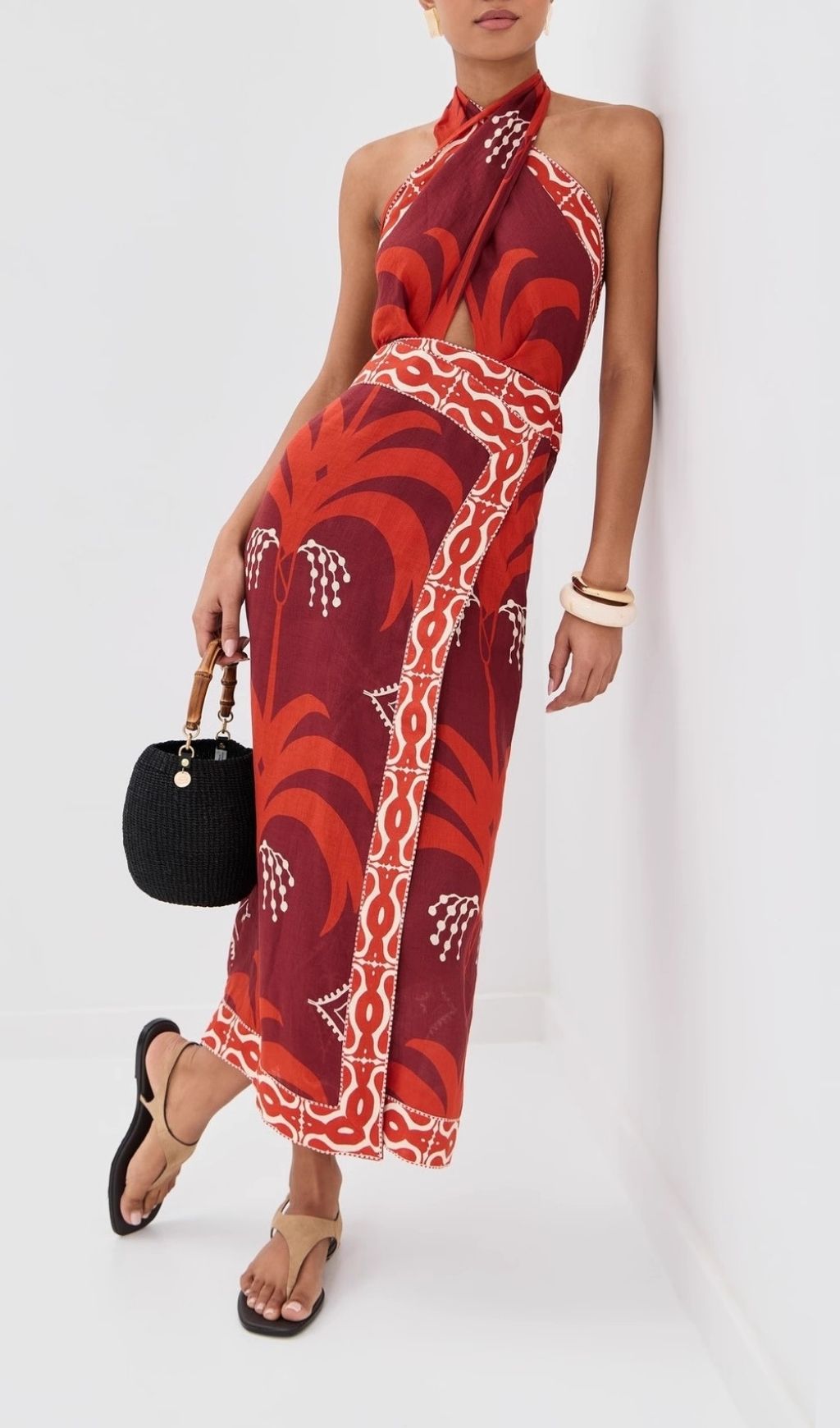 Lakin Red Printed Backless Maxi Dress Flowering Girl