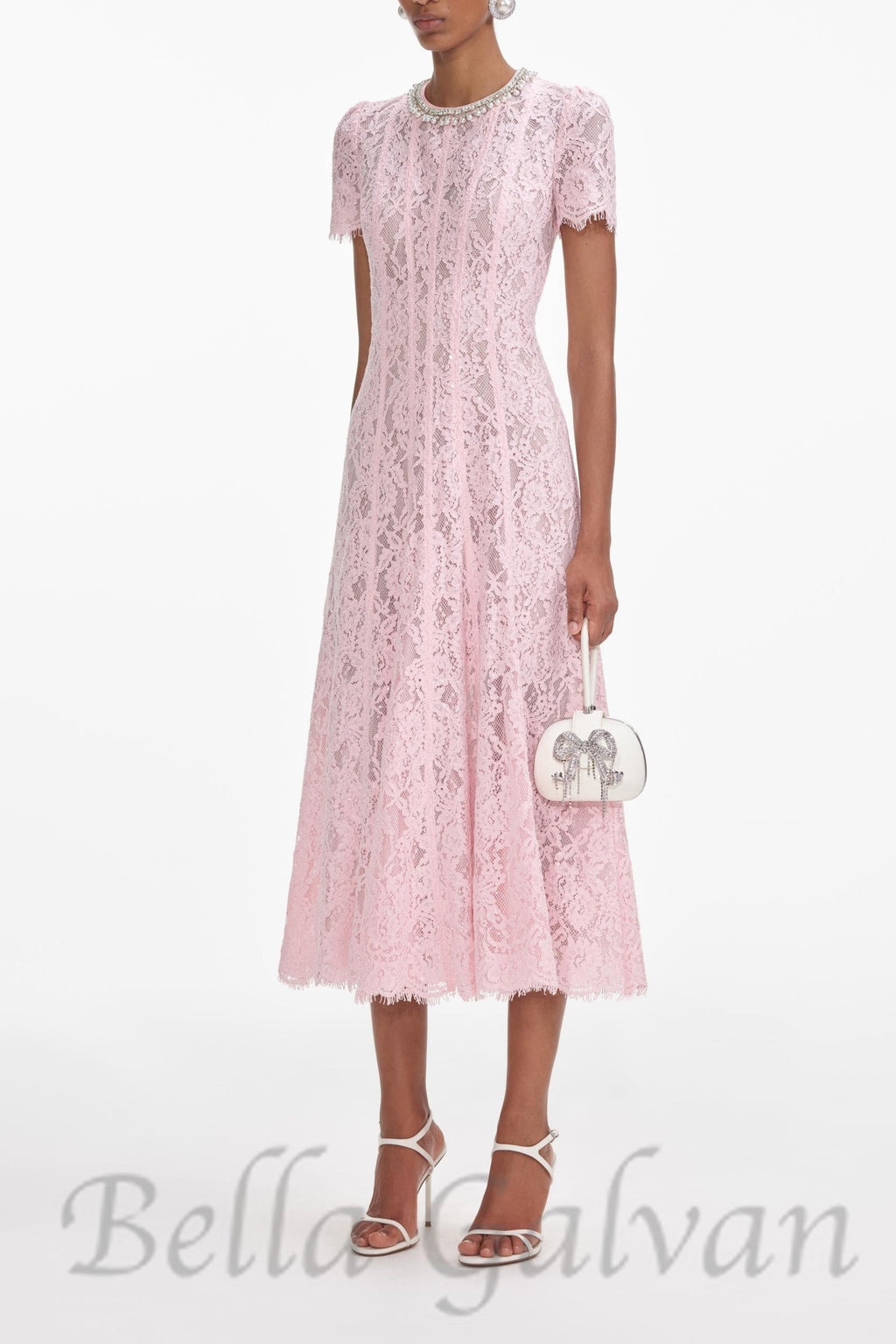 Sequin Floral Lace Midi Dress in pink Flowering Girl