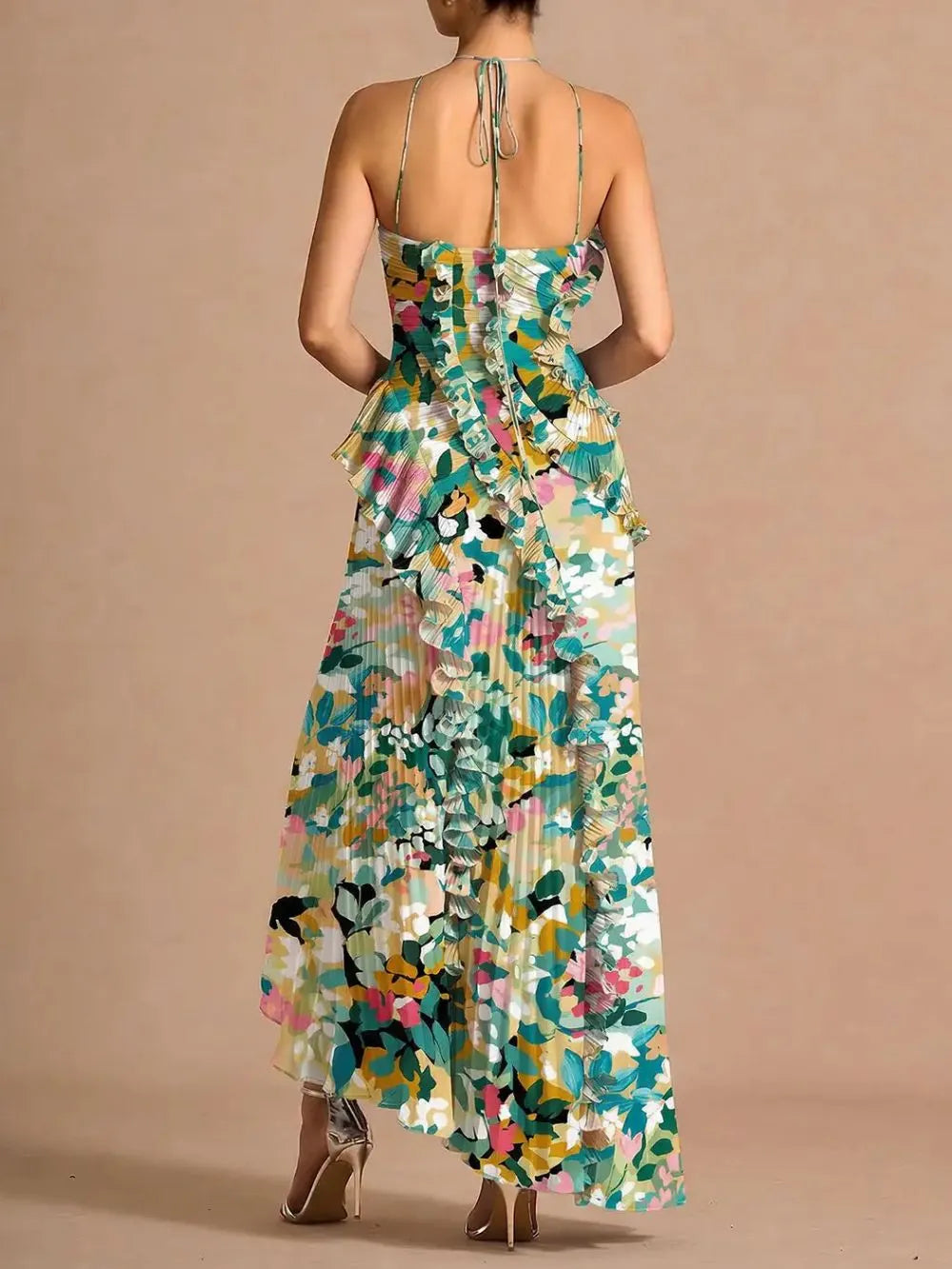 Finneas Peppermint Green Halter Pleated Maxi Dress Flowering Girl