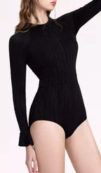 Golda Black Long Sleeve One-Piece Swimsuit Flowering Girl
