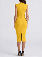 Marixa Yellow V-Neck Bandage Midi Dress Flowering Girl