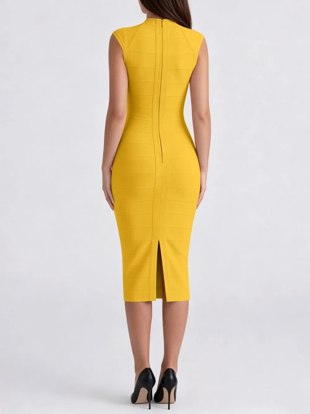 Marixa Yellow V-Neck Bandage Midi Dress Flowering Girl
