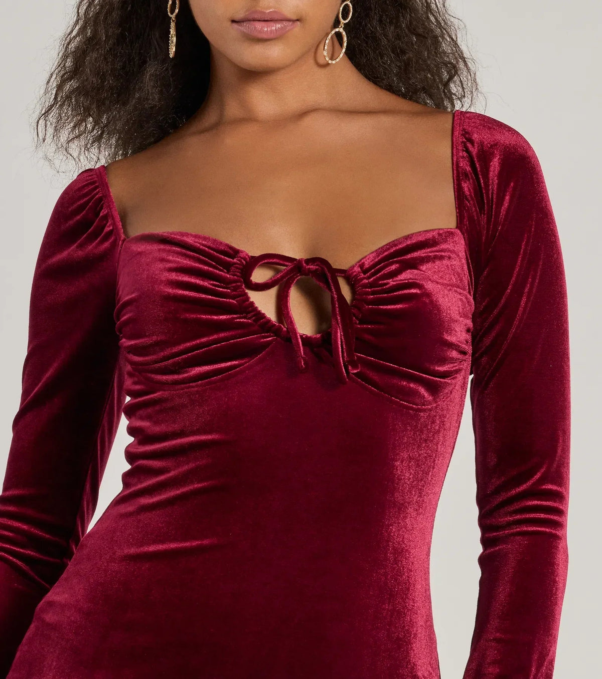 Season Of Splendor Long Sleeve Velvet Mini Dress Flowering Girl