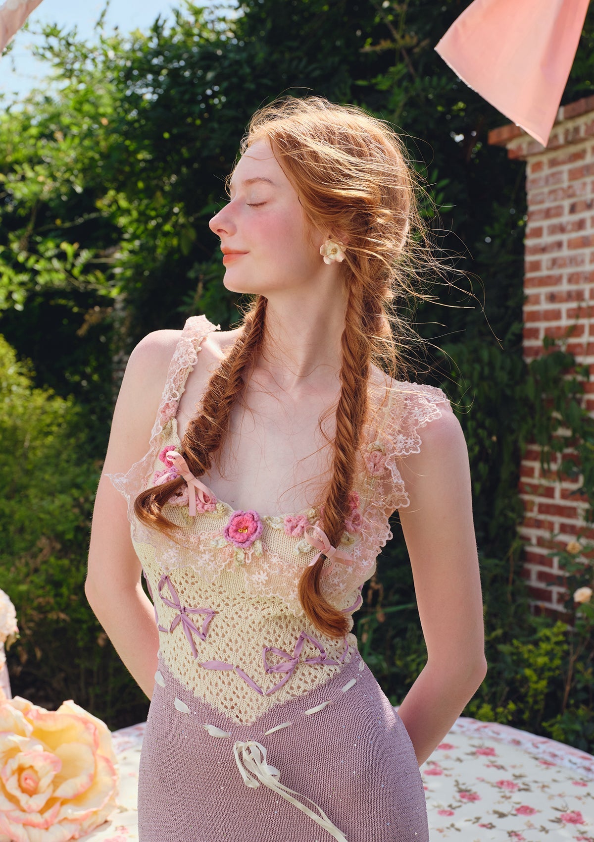 Celeste Crochet Flowers Jersey Midi Dress In Purple Flowering Girl