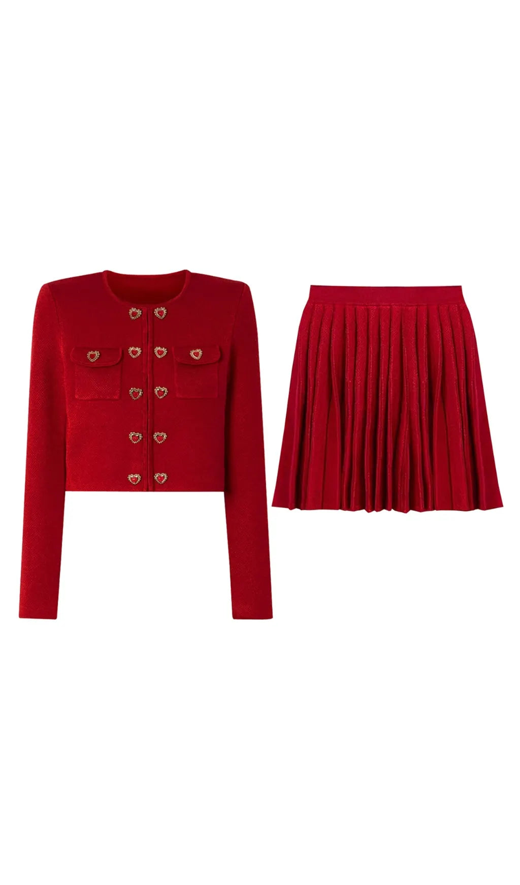 Clia Heart Button Pleated Skirt Set Flowering Girl