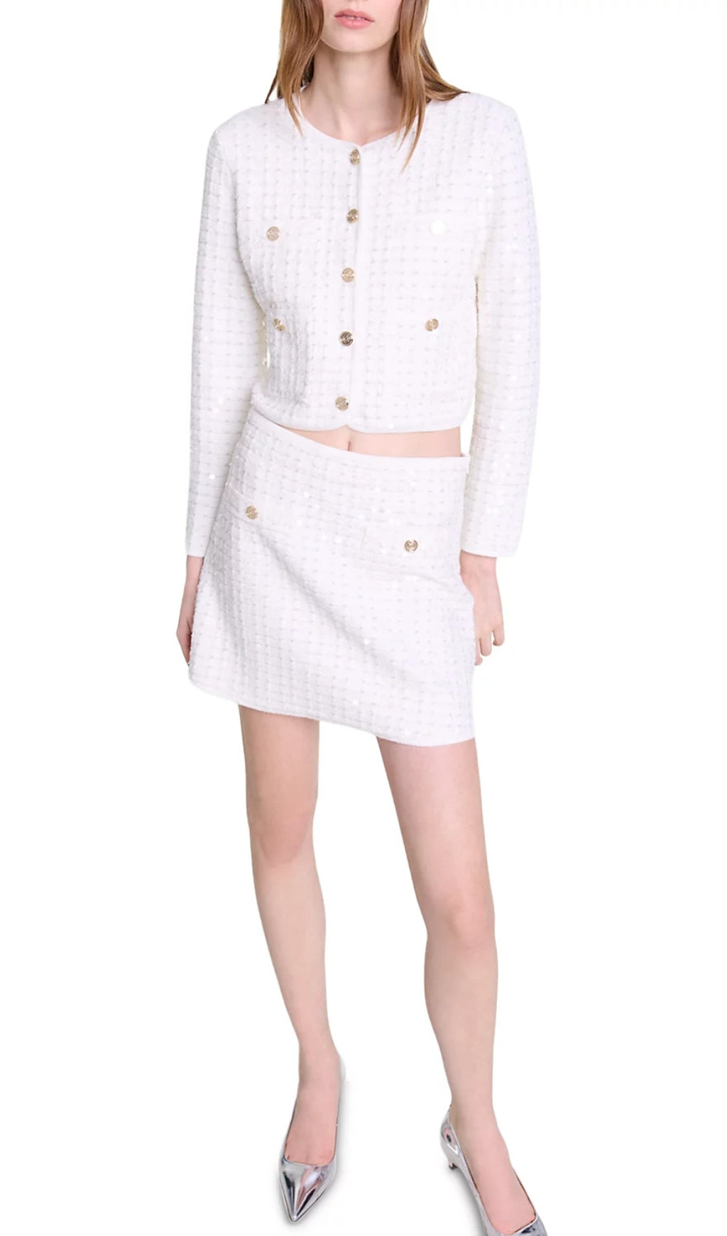 Mirtaly Sequin Warp Knit Cardigan Flowering Girl