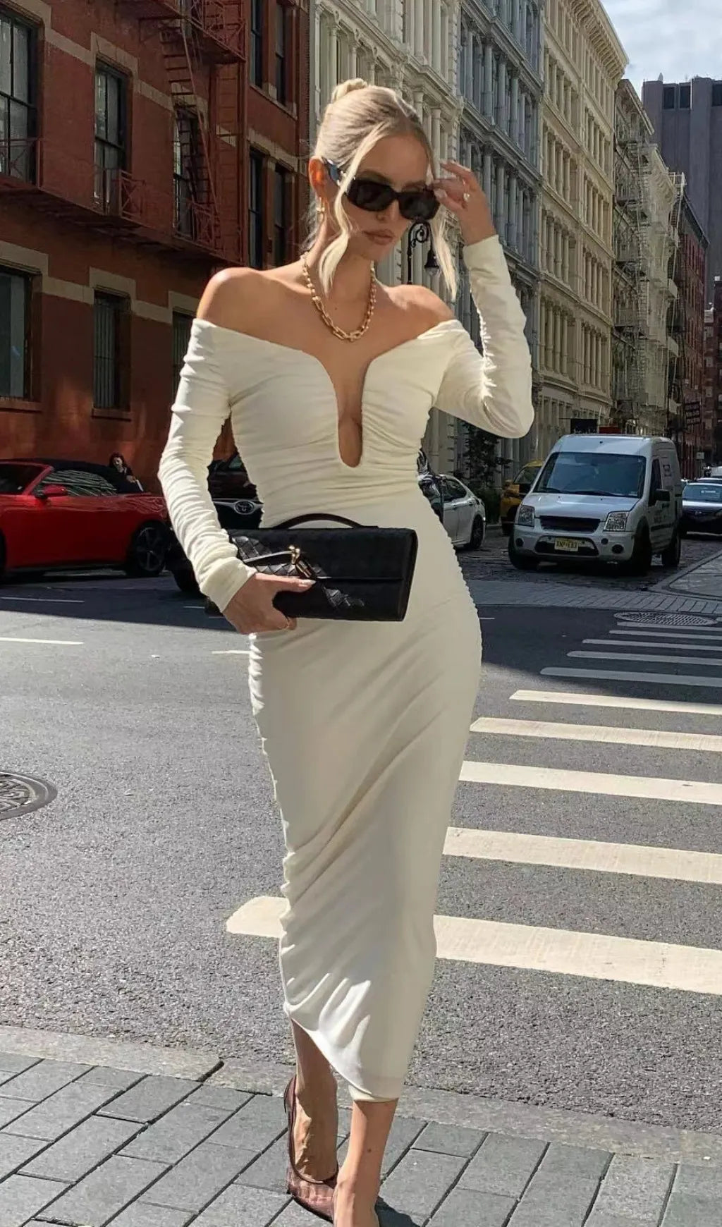 Coryn White Long Sleeve Midi Dress Flowering Girl