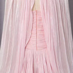 High Neck Keyhole Cape Puff Sleeve Ruched Pleated Mini Dress Flowering Girl