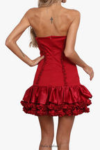 sally ruffle trim strapless mini dress in red Flowering Girl