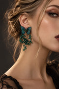 Handmade Teal Mesh Butterfly Dangle Earrings Flowering Girl