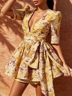 Makadisa V-Neck Printed Mini Dress Flowering Girl