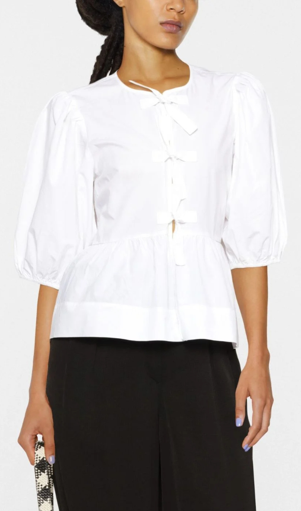 WHITE PUFF-SLEEVE ORGANIC-COTTON TOP Flowering Girl