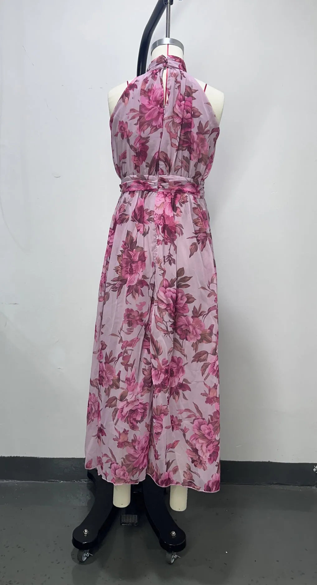 Polly Green Floral Chiffon Halter Maxi Dress Flowering Girl