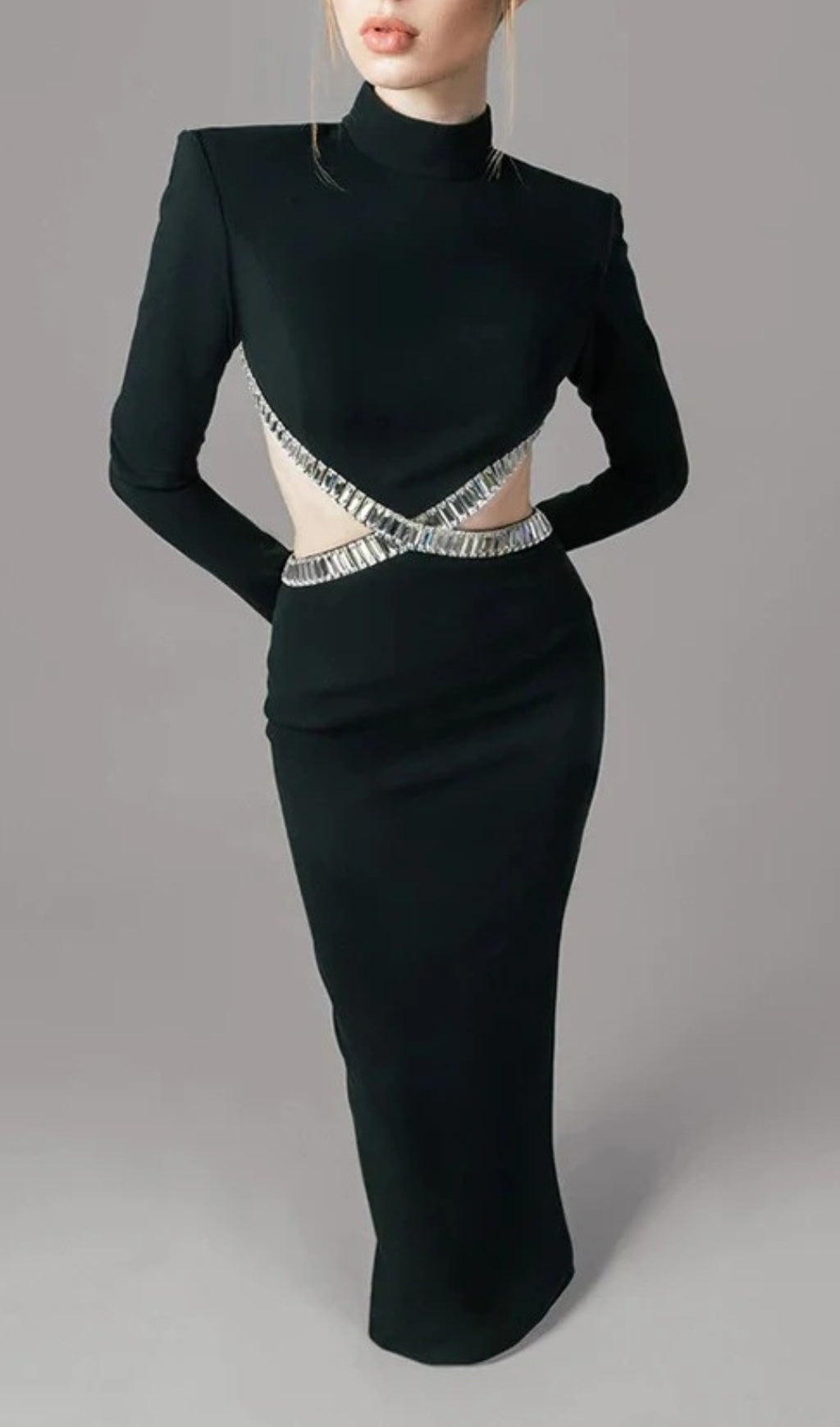 Annika Crepe Gown With Crystal Cutouts