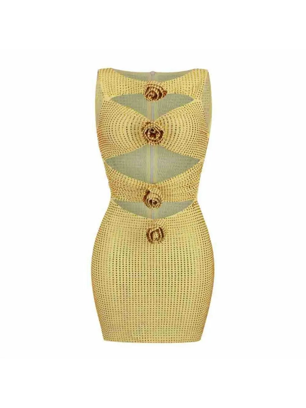 Marti Yellow Diamante Flower Cutout Mini Dress Flowering Girl