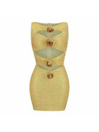 Marti Yellow Diamante Flower Cutout Mini Dress Flowering Girl