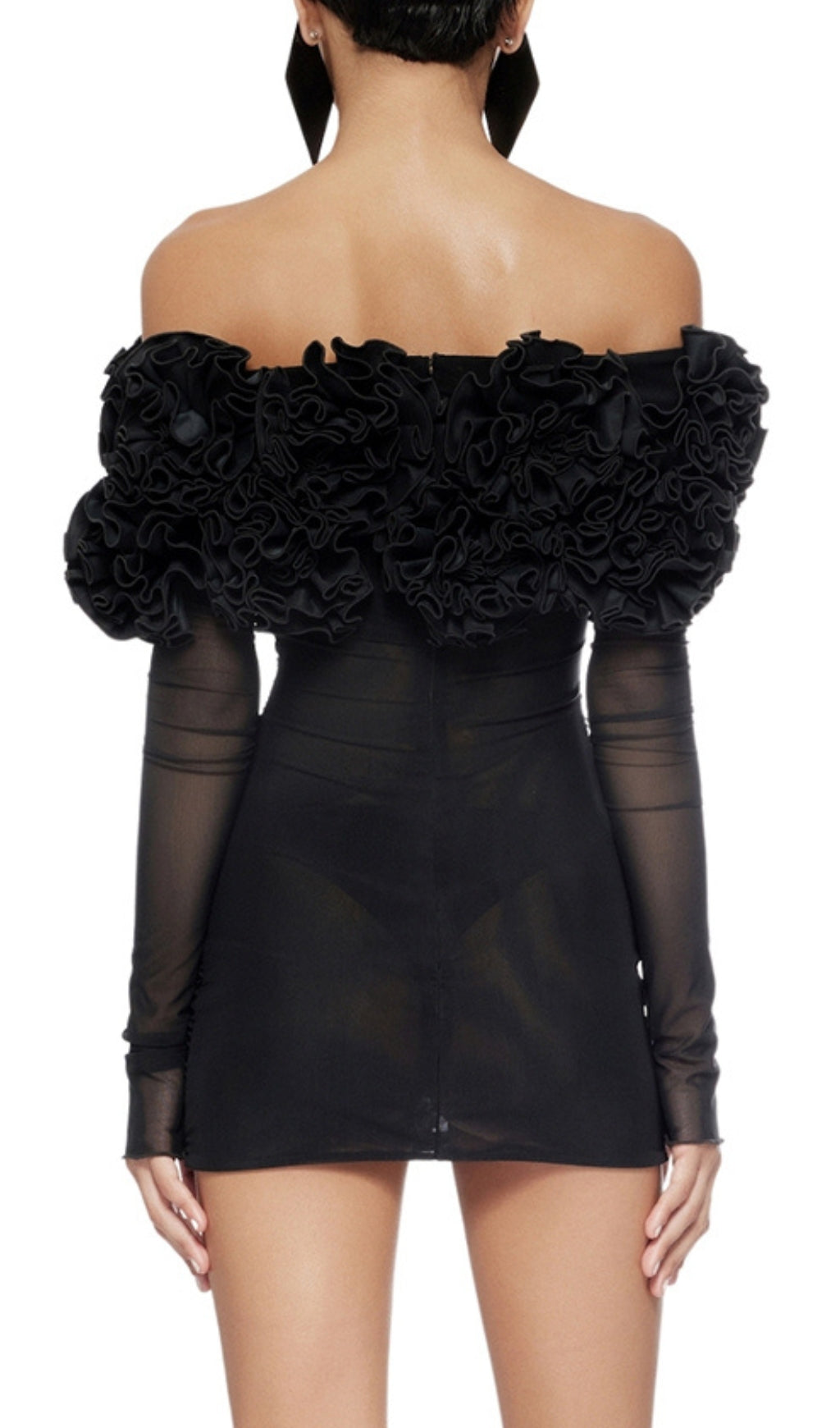 Bard Black Long Sleeve Flower Mini Dress Flowering Girl