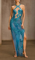 Kaelvion Sequin Crystal Mesh Maxi Dress Flowering Girl