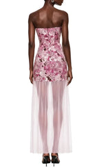 Pansya Floral Embroidery Strapless Maxi Dress - Pink Flowering Girl