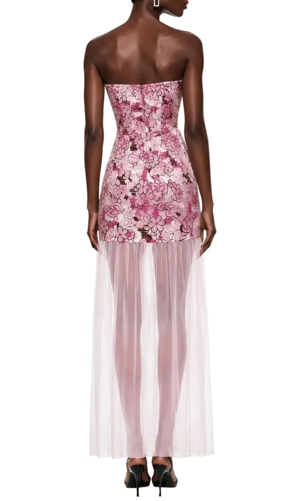 Pansya Floral Embroidery Strapless Maxi Dress - Pink Flowering Girl
