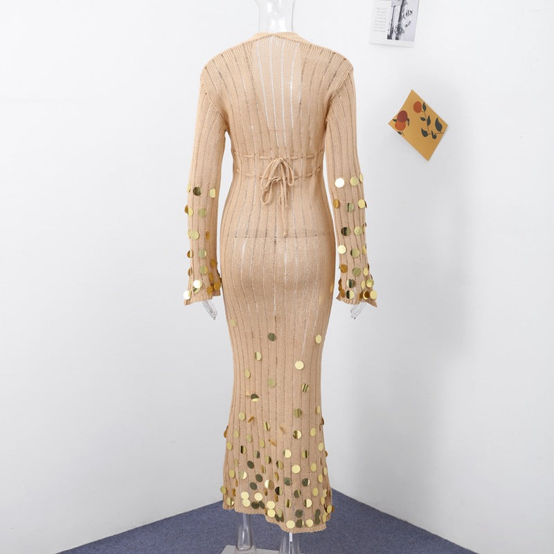 Elma Golden Aura v-Neck Knitted Maxi Dress Flowering Girl