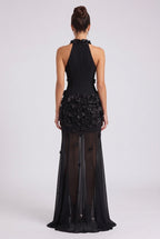 Black Crepe Fitted Bodice with Flowing Sheer Skirt Gown Flowering Girl
