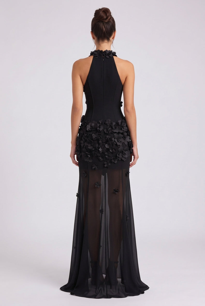 Black Crepe Fitted Bodice with Flowing Sheer Skirt Gown Flowering Girl