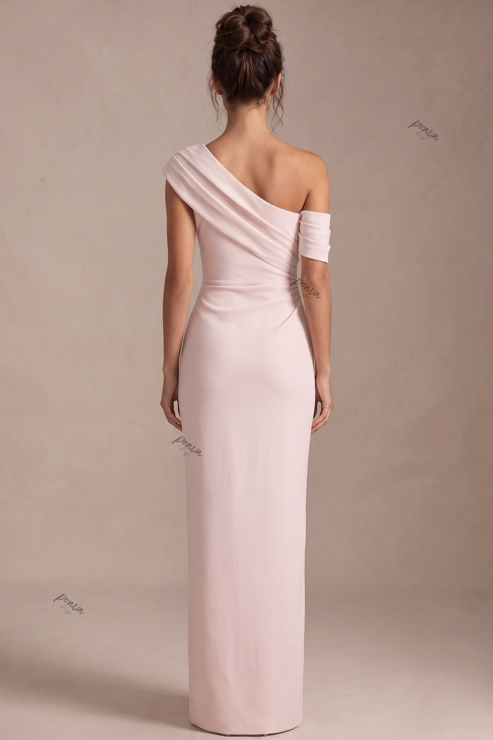 Pale Blush Pink Crepe Asymmetric Column Dress Flowering Girl