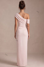 Pale Blush Pink Crepe Asymmetric Column Dress Flowering Girl