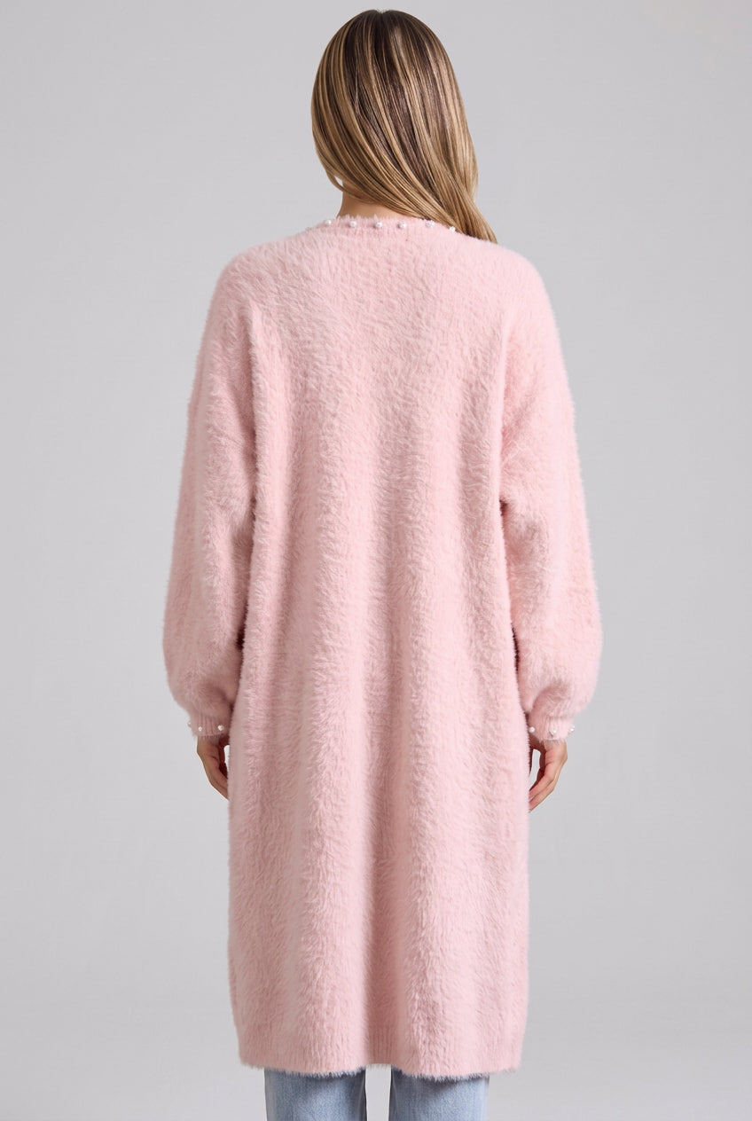 Pale Pink Eyelash Knit Oversized Cocoon Open-Front Cardigan Flowering Girl