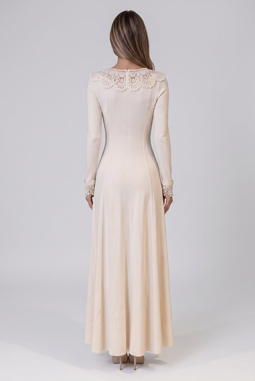 Cream Fine Knit Jersey Fit-and-Flare Dress Flowering Girl