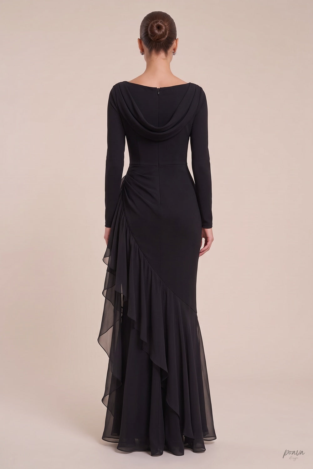Black Mermaid Evening Gown with Sheer Ruffle Detail Flowering Girl