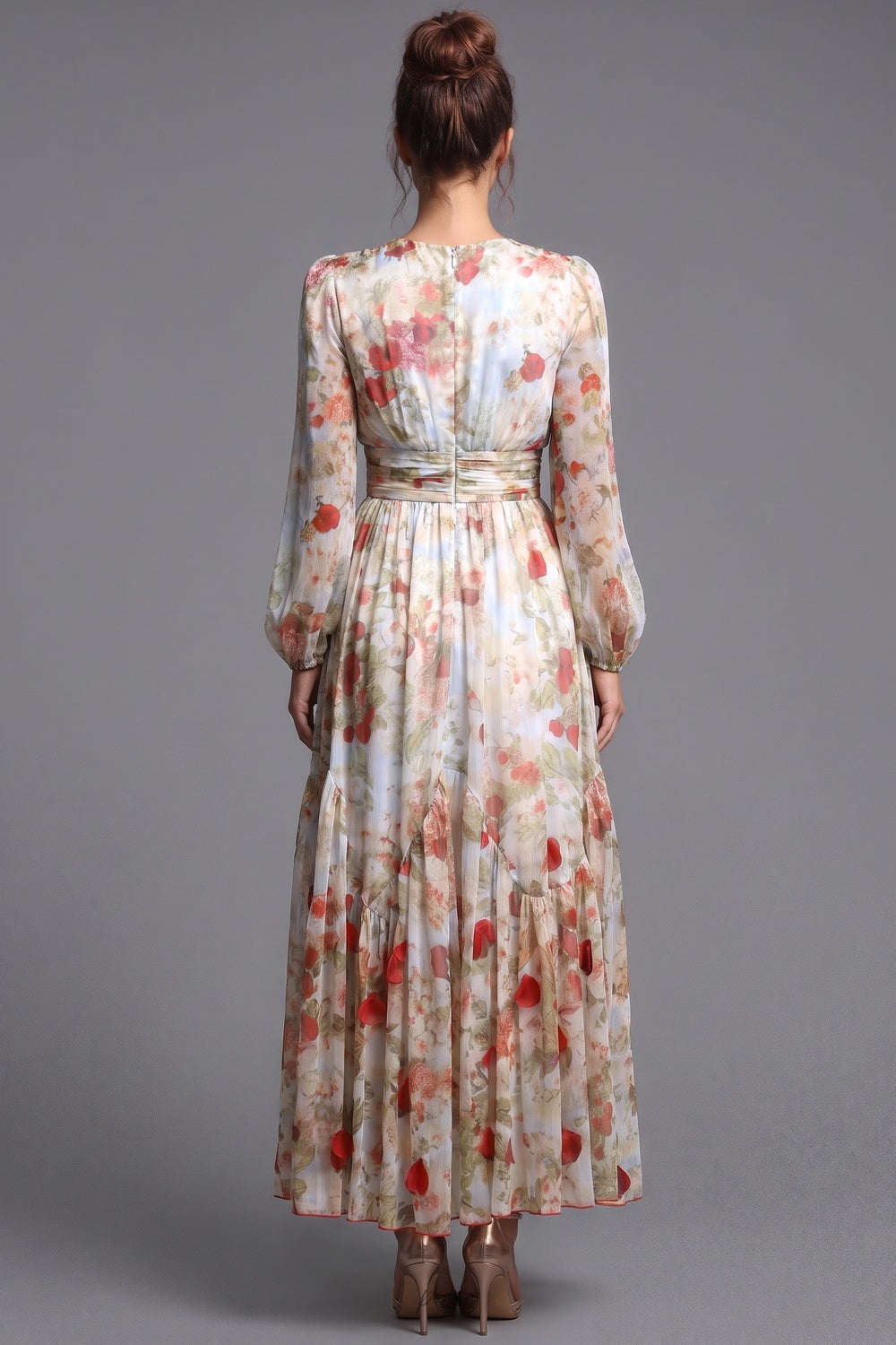 Cream Chiffon A-Line Tiered Maxi Dress Flowering Girl