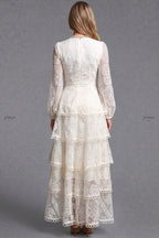 Off-white embroidered lace on mesh base tiered A-line maxi dress Flowering Girl