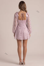 Lilac Sheer Floral Embroidered Mesh A-line Fit-and-Flare Mini Dress Flowering Girl