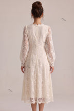 Cream Floral Lace A-Line Midi Dress Flowering Girl