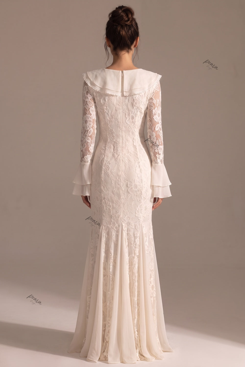 Cream Floral Lace Mermaid Floor-Length Dress Flowering Girl