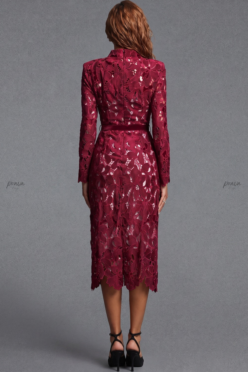 Burgundy Corded Floral Lace Sheath Dress Flowering Girl