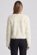 Off-White Faux Fur Boxer Jacket with Pearl Bead Details Flowering Girl