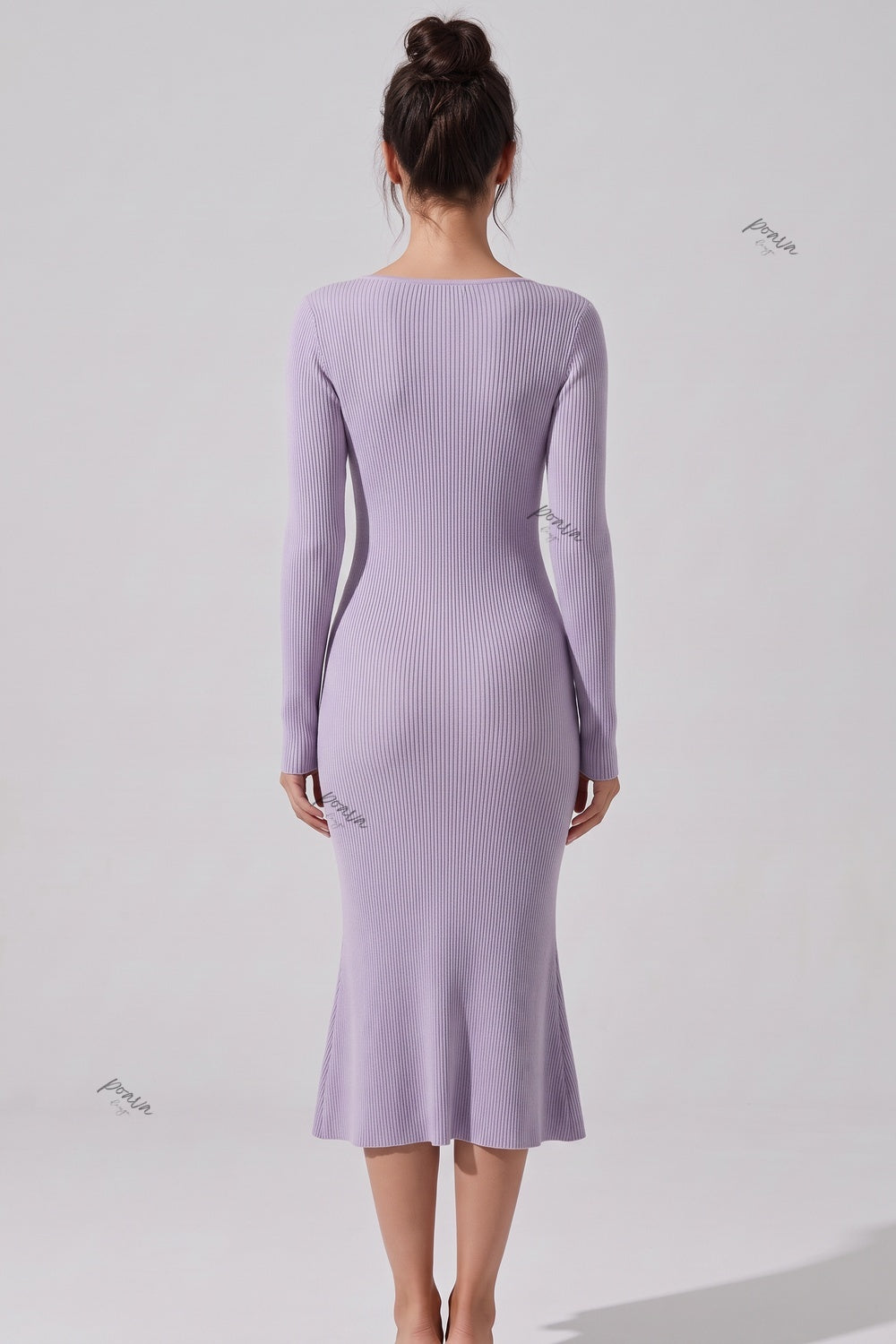 Lavender Ribbed Knit Mermaid Midi Dress Flowering Girl