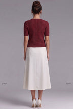 Burgundy Cable-Knit Wool Blend Fitted Short-Sleeve Cardigan Flowering Girl