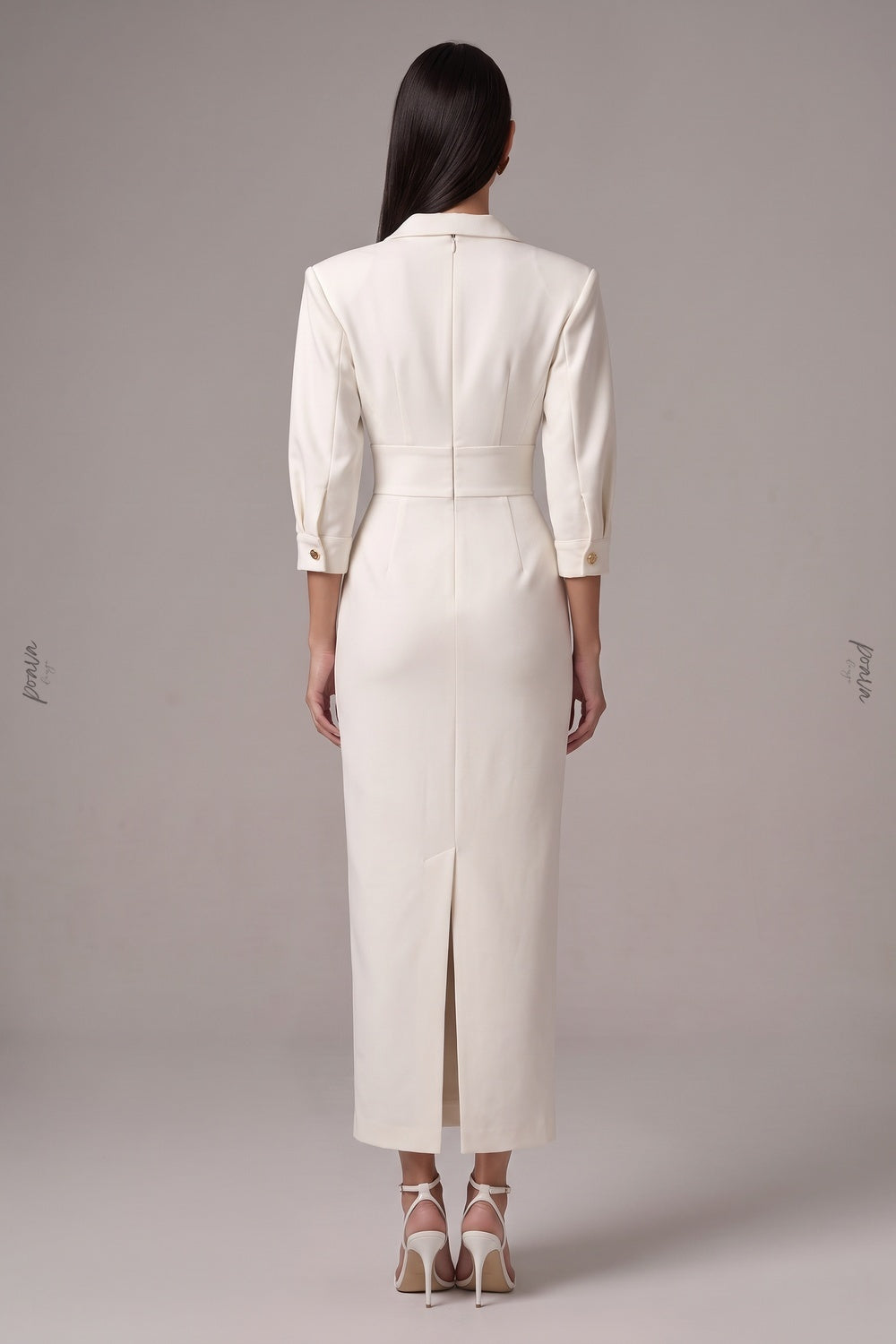 Ivory Structured Crepe Sheath Midi Dress Flowering Girl
