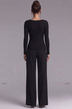 Black Ribbed Knit Fitted Top with Metallic Detail Flowering Girl