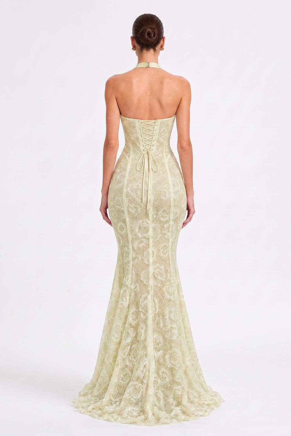 Pale Yellow Floral Lace Mermaid Gown Flowering Girl