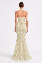 Pale Yellow Floral Lace Mermaid Gown Flowering Girl