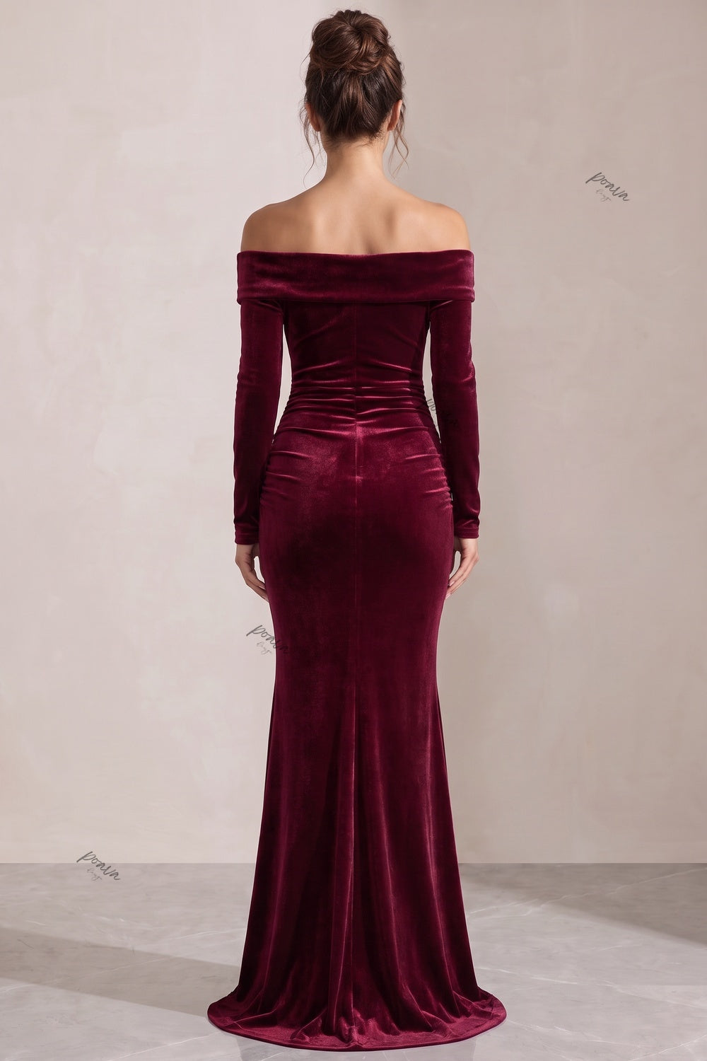 Burgundy Velvet Mermaid Evening Gown Flowering Girl