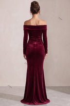 Burgundy Velvet Mermaid Evening Gown Flowering Girl