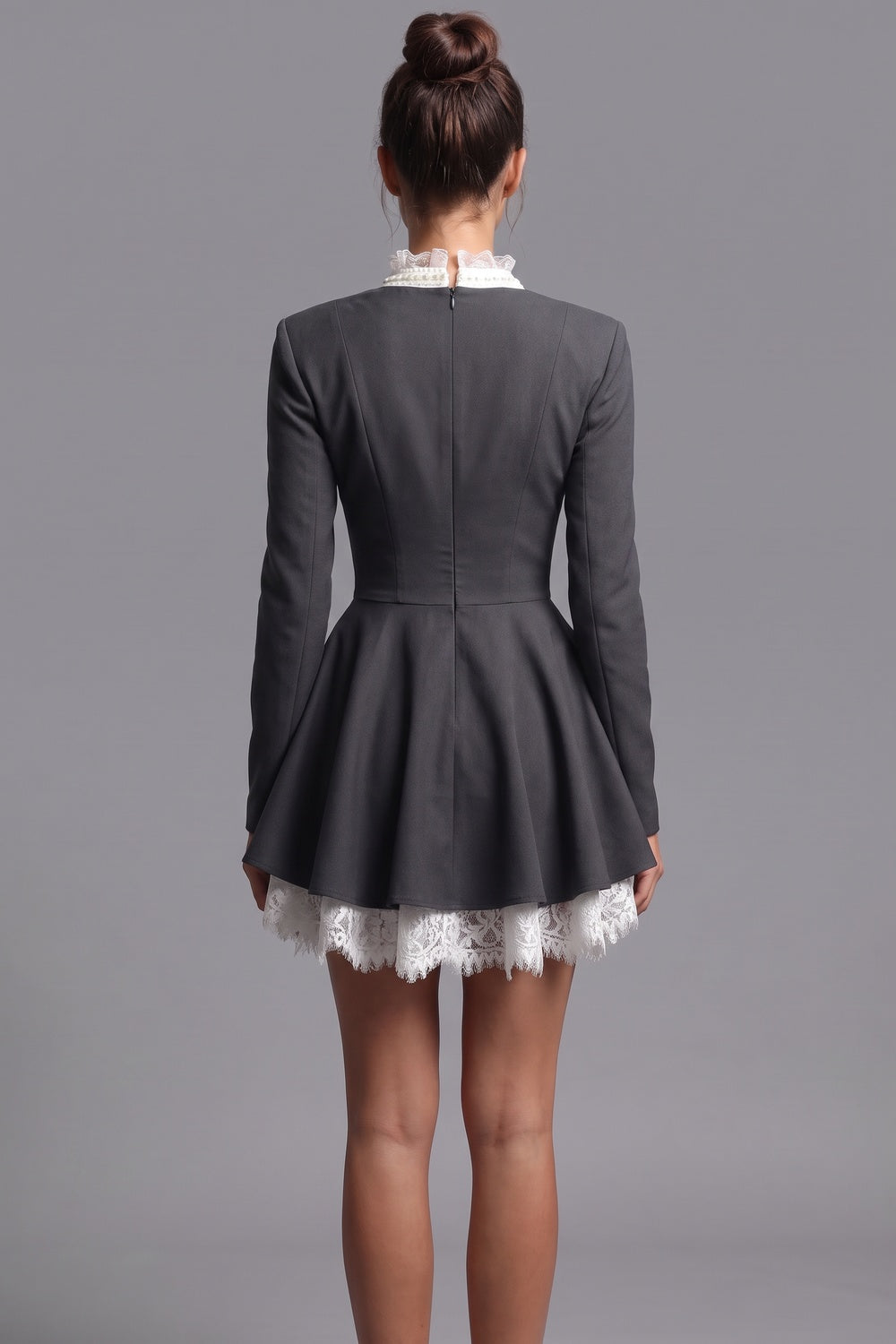 Dark Grey Structured Woven Suiting Fit-and-Flare Mini Dress Flowering Girl