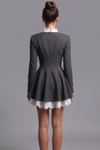 Dark Grey Structured Woven Suiting Fit-and-Flare Mini Dress Flowering Girl